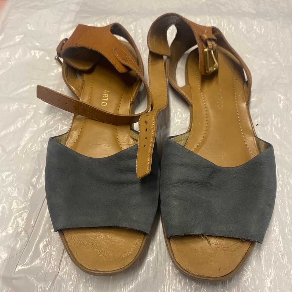 Franco Sarto Women's Two-Tone Leather Ankle Strap Sandals - Blue & Tan | Size7.5